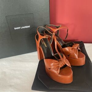 Saint Laurent Bianca Platform Sandals Cognac